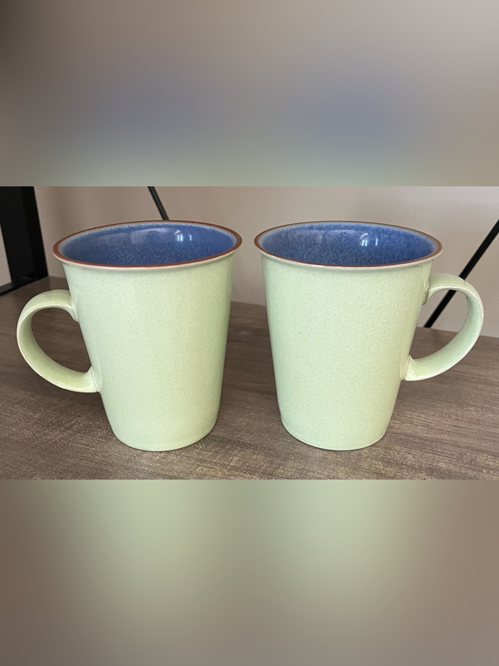 Denby Juice Mugs Gren and Blue